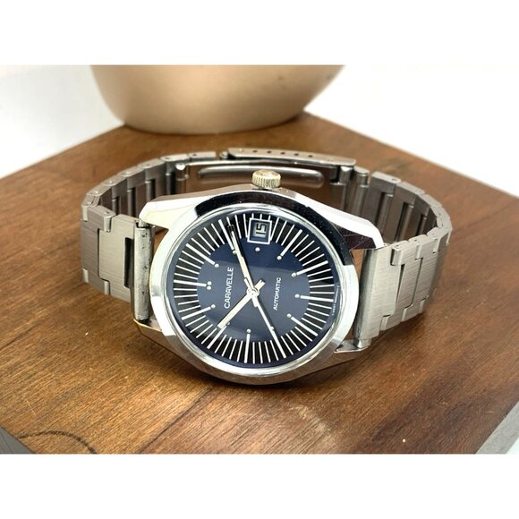 Caravelle Men's Watch 1970'S Vintage Automatic Blue Dial Date Silver Steel 36mm - Picture 8 of 14